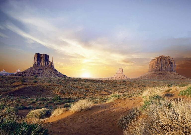 Arizona landscape with two buttes in the desert.